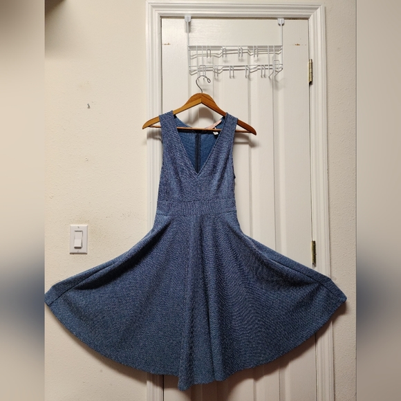 HUTCH BY ANTHROPOLOGIE HERRINGBONE BLUE LIPSTICK FIT AND FLARE SWING DRESS SZ M - Picture 2 of 15